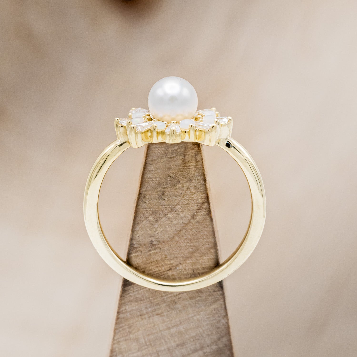 "DOROTHEA" - WHITE AKOYA PEARL ENGAGEMENT RING WITH DIAMOND & OPAL ACCENTS-5