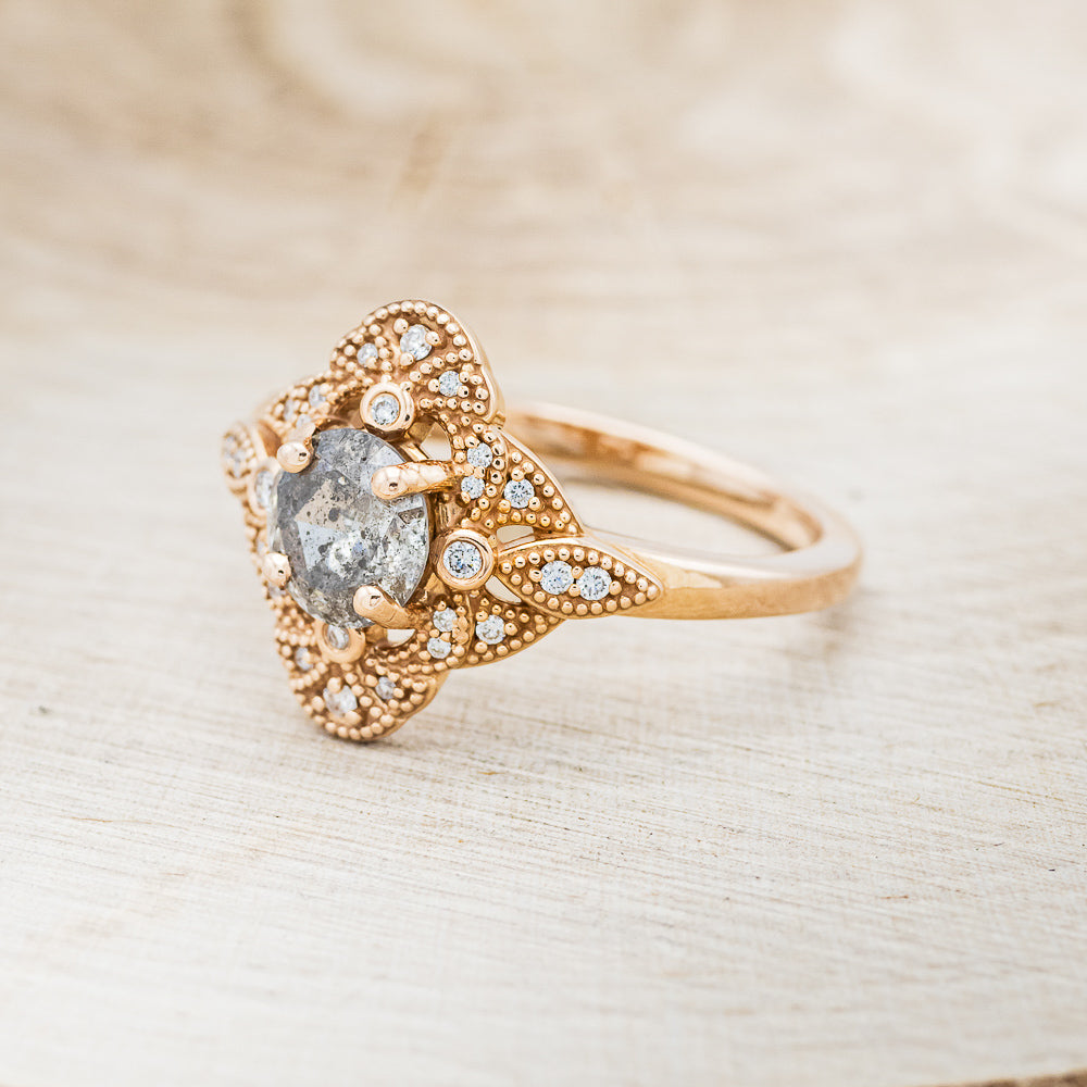 "FLORENCE" - ROUND CUT SALT & PEPPER DIAMOND ENGAGEMENT RING WITH DIAMOND ACCENTS-3