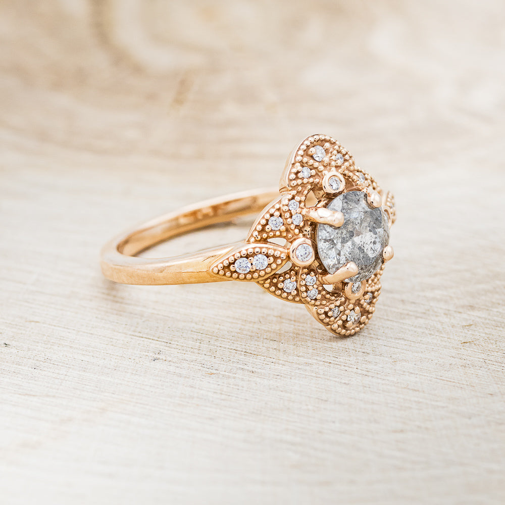 "FLORENCE" - ROUND CUT SALT & PEPPER DIAMOND ENGAGEMENT RING WITH DIAMOND ACCENTS-2