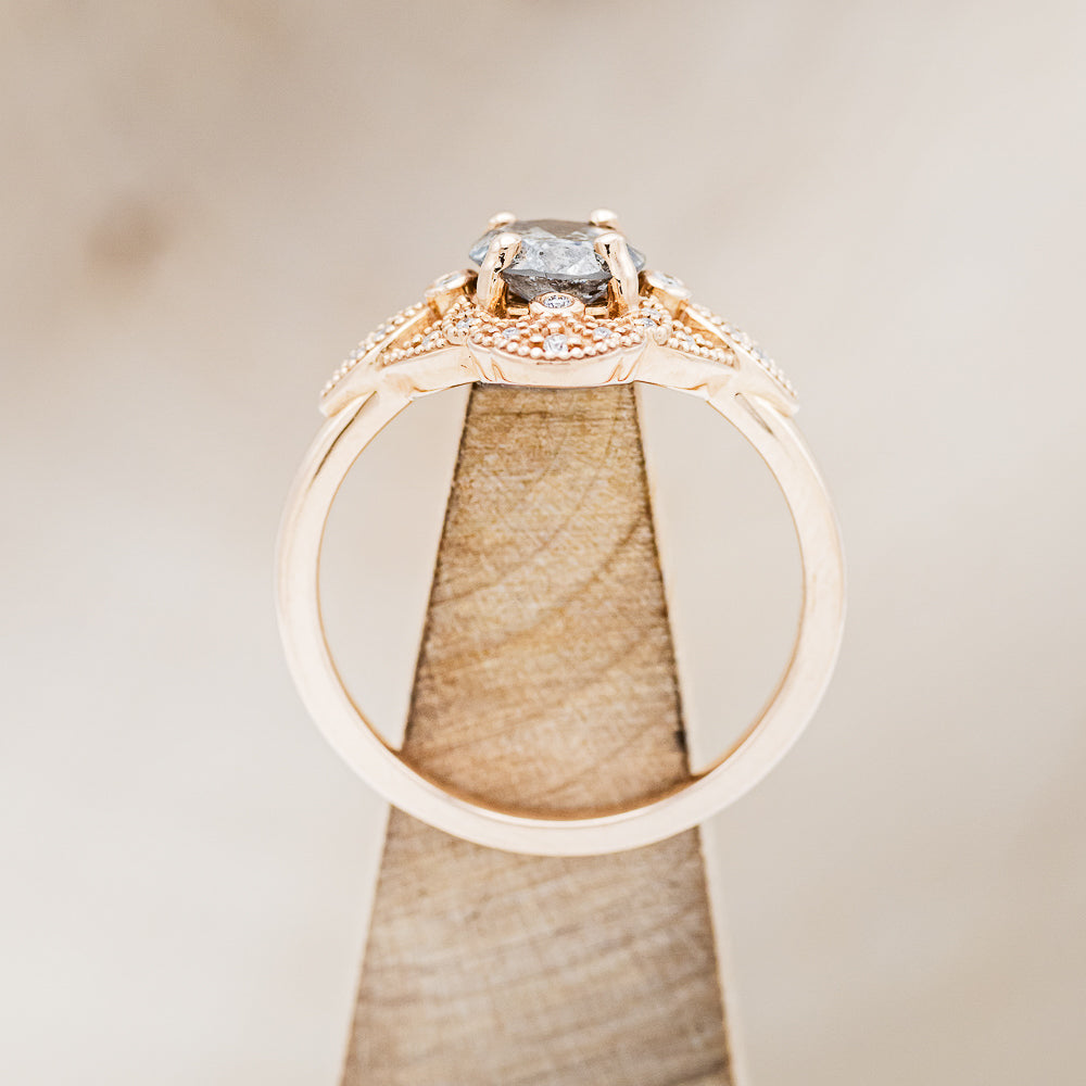 "FLORENCE" - ROUND CUT SALT & PEPPER DIAMOND ENGAGEMENT RING WITH DIAMOND ACCENTS-6