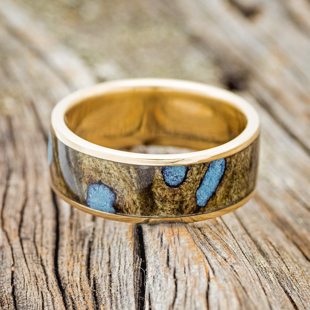 "RAINIER" - BUCKEYE BURL & TURQUOISE WEDDING BAND-15