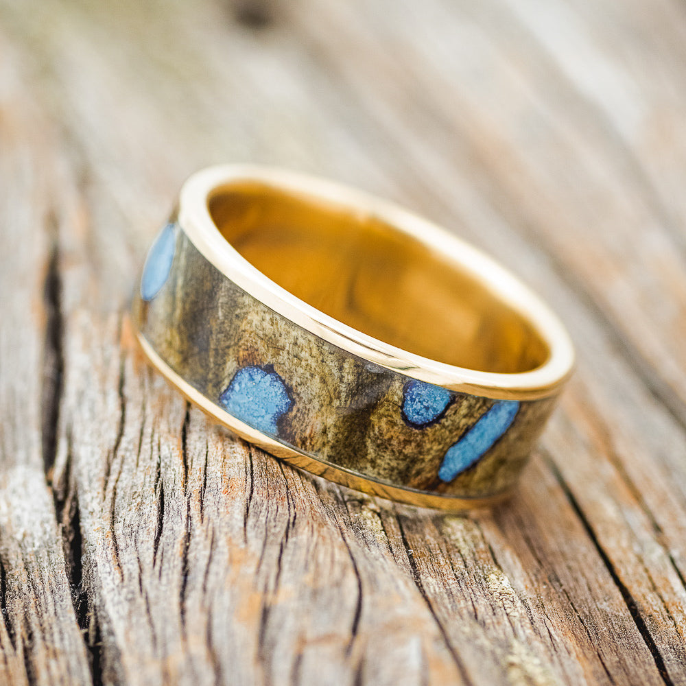 "RAINIER" - BUCKEYE BURL & TURQUOISE WEDDING BAND-14