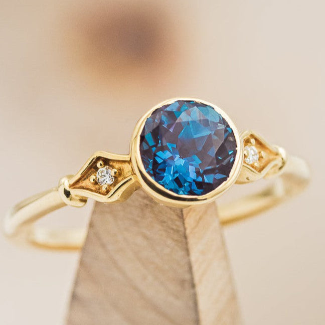 ROUND CUT LAB-GROWN ALEXANDRITE ENGAGEMENT RING WITH DIAMOND ACCENTS-1