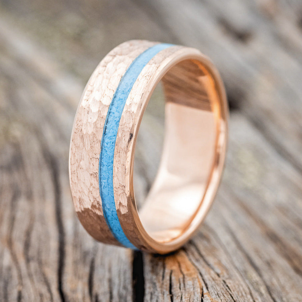 "VERTIGO" - TURQUOISE WEDDING BAND WITH A HAMMERED FINISH-11