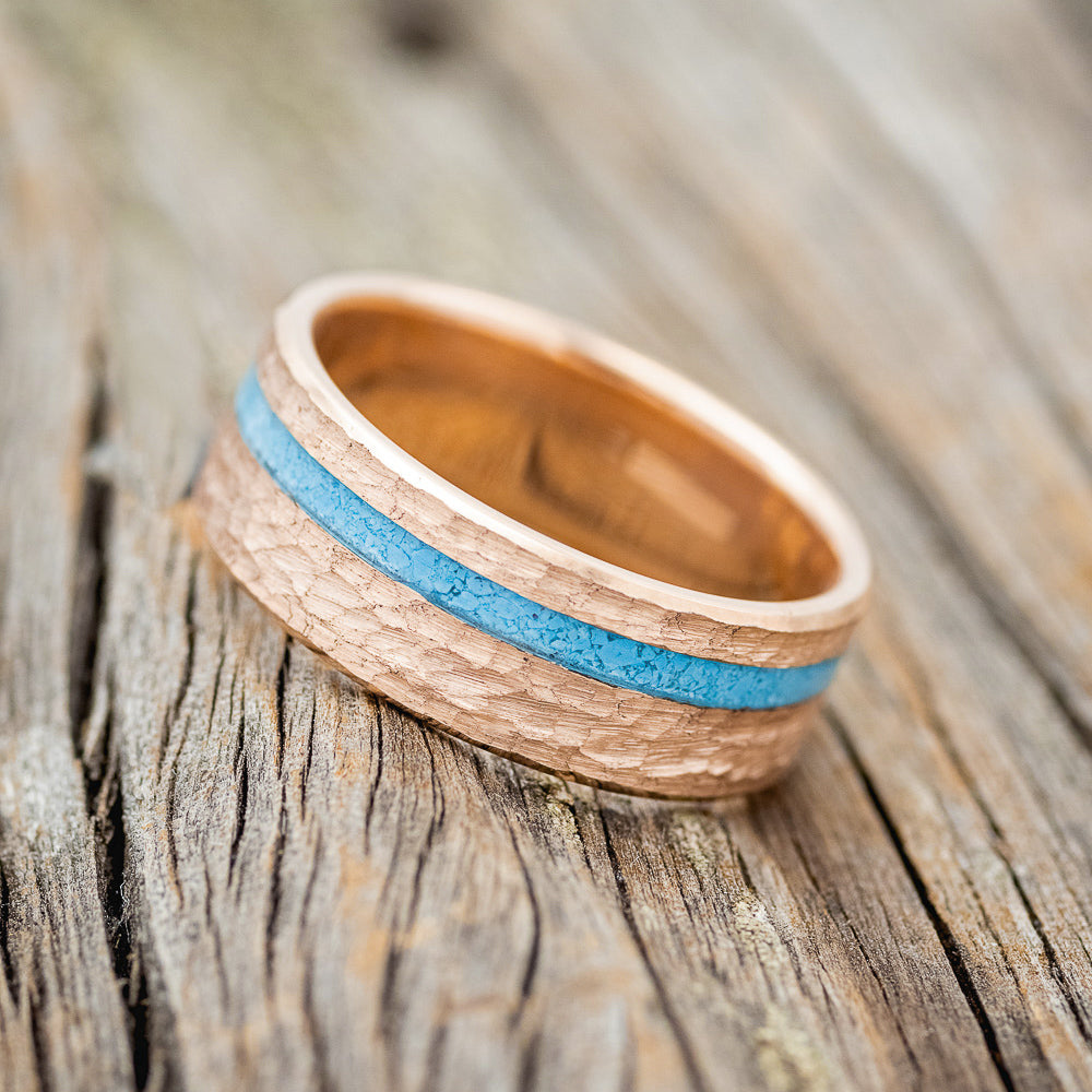 "VERTIGO" - TURQUOISE WEDDING BAND WITH A HAMMERED FINISH-12