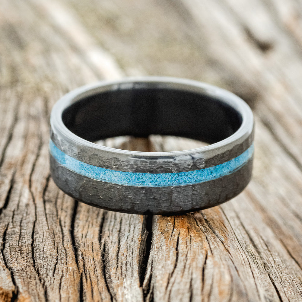 "VERTIGO" - TURQUOISE WEDDING BAND WITH A HAMMERED FINISH-7