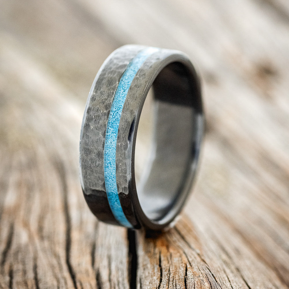 "VERTIGO" - TURQUOISE WEDDING BAND WITH A HAMMERED FINISH-5