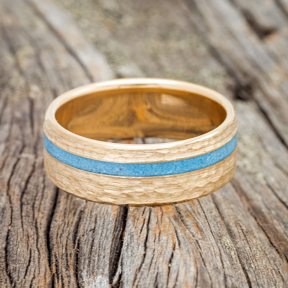 "VERTIGO" - TURQUOISE WEDDING BAND WITH A HAMMERED FINISH-16