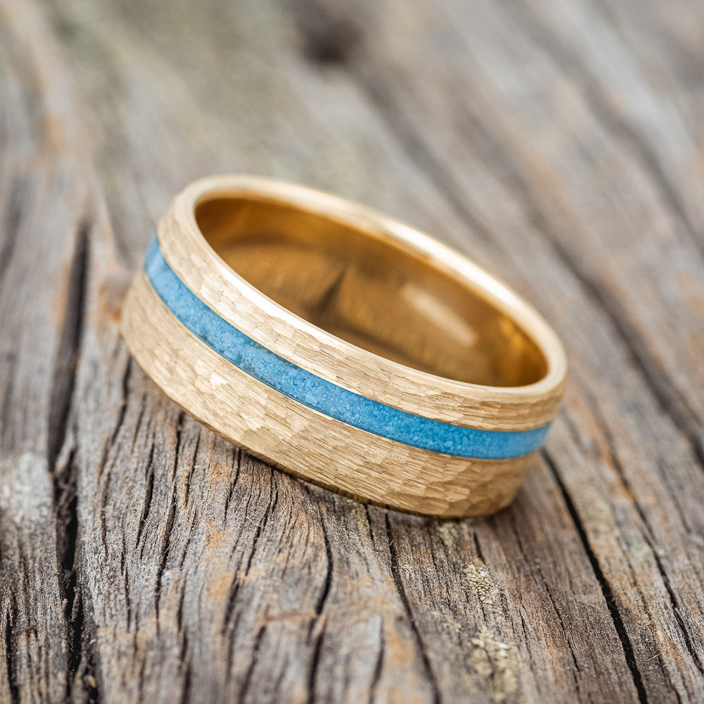 "VERTIGO" - TURQUOISE WEDDING BAND WITH A HAMMERED FINISH-15