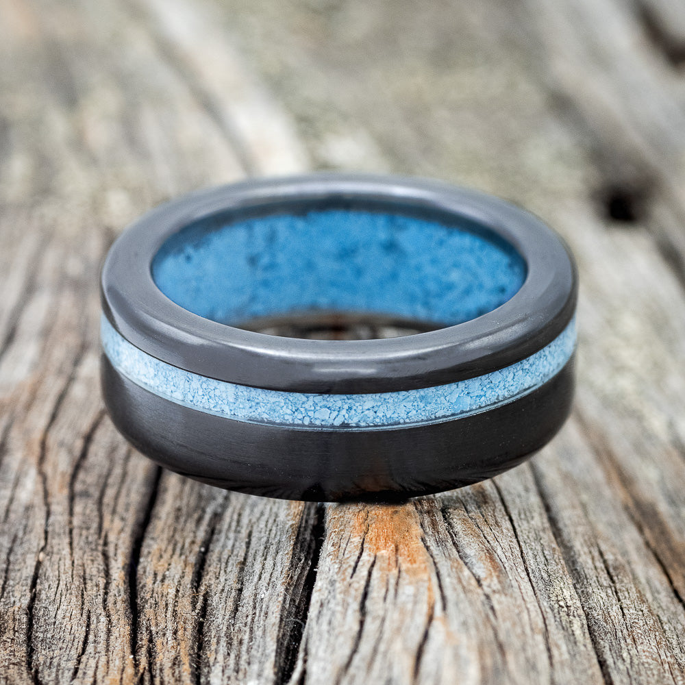 "VERTIGO" - TURQUOISE WEDDING RING FEATURING A TURQUOISE LINED BAND-21