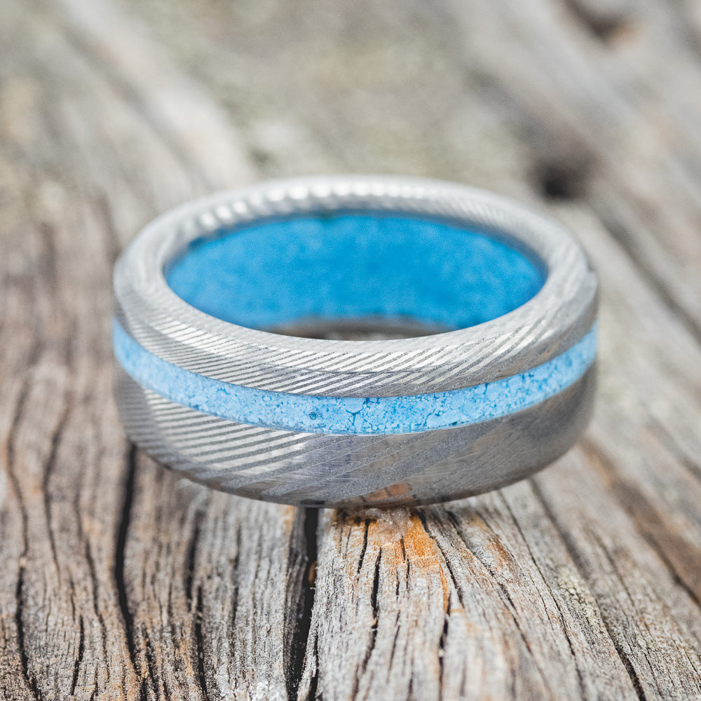 "VERTIGO" - TURQUOISE WEDDING RING FEATURING A TURQUOISE LINED BAND-13