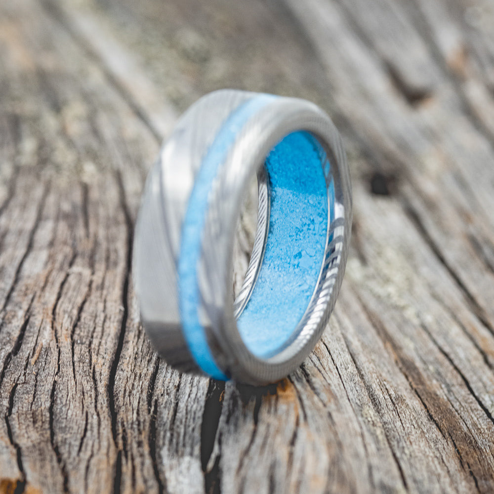 "VERTIGO" - TURQUOISE WEDDING RING FEATURING A TURQUOISE LINED BAND-8