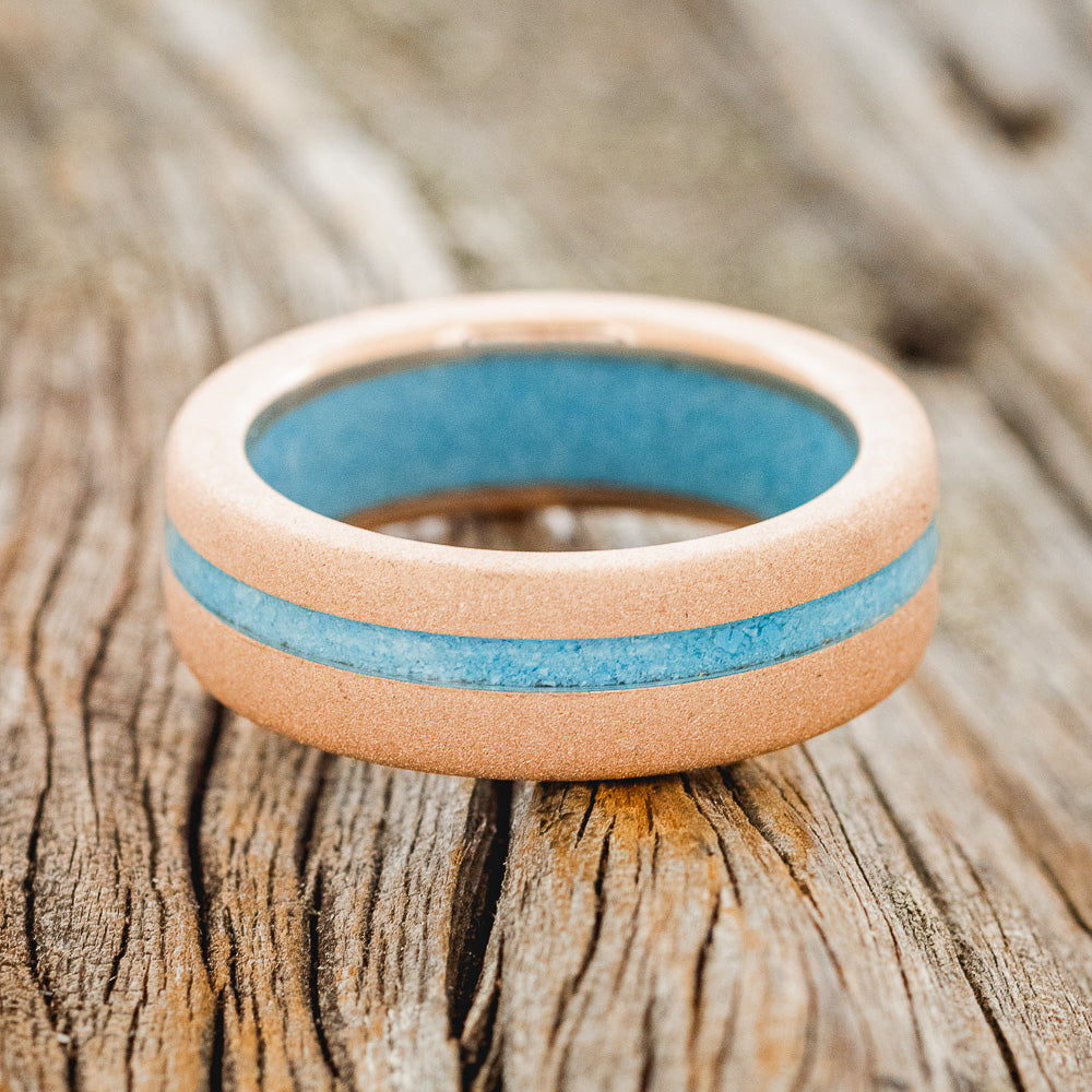 "VERTIGO" - TURQUOISE LINING & OFFSET TURQUOISE INLAY WEDDING RING FEATURING A SANDBLASTED BAND-5