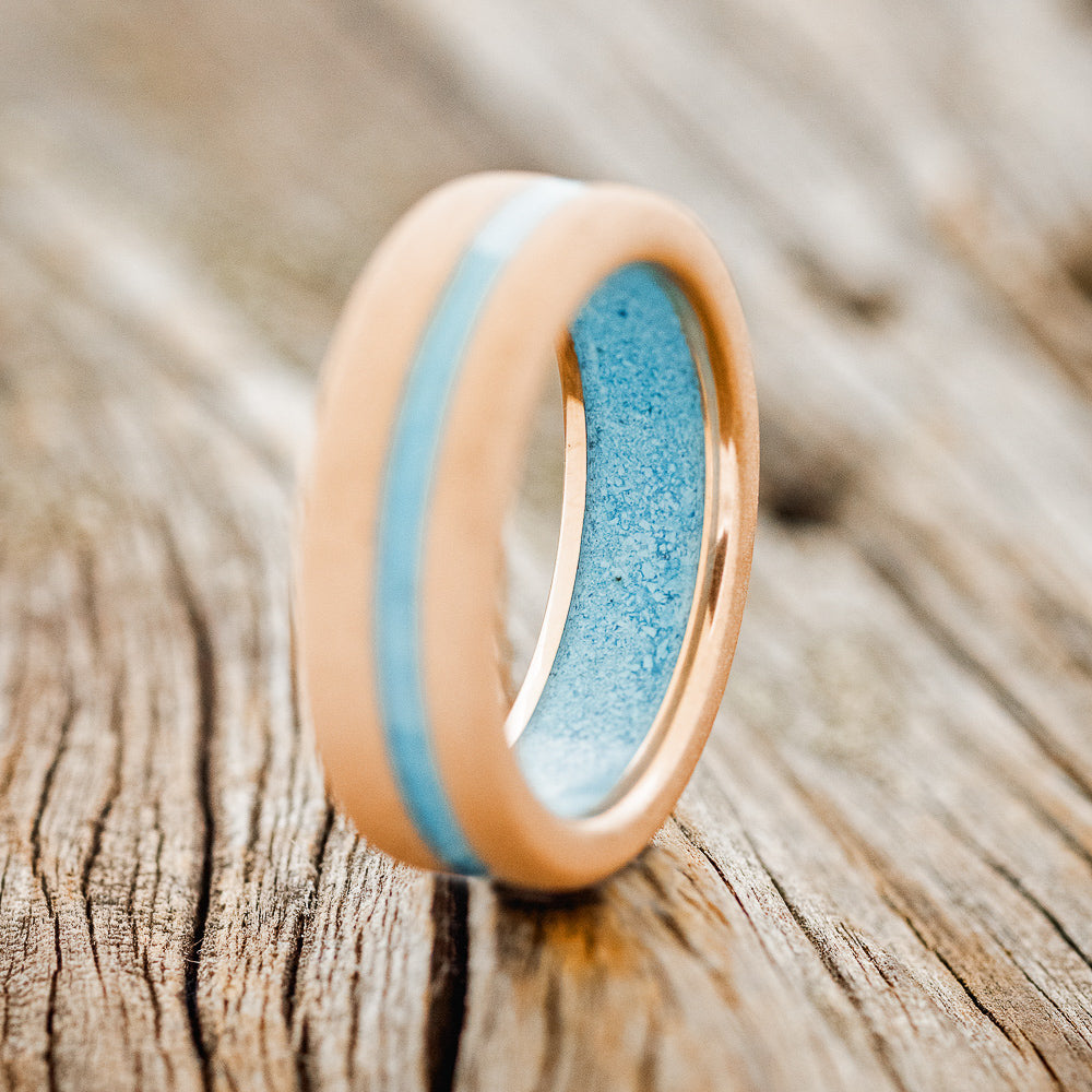 "VERTIGO" - TURQUOISE LINING & OFFSET TURQUOISE INLAY WEDDING RING FEATURING A SANDBLASTED BAND-2