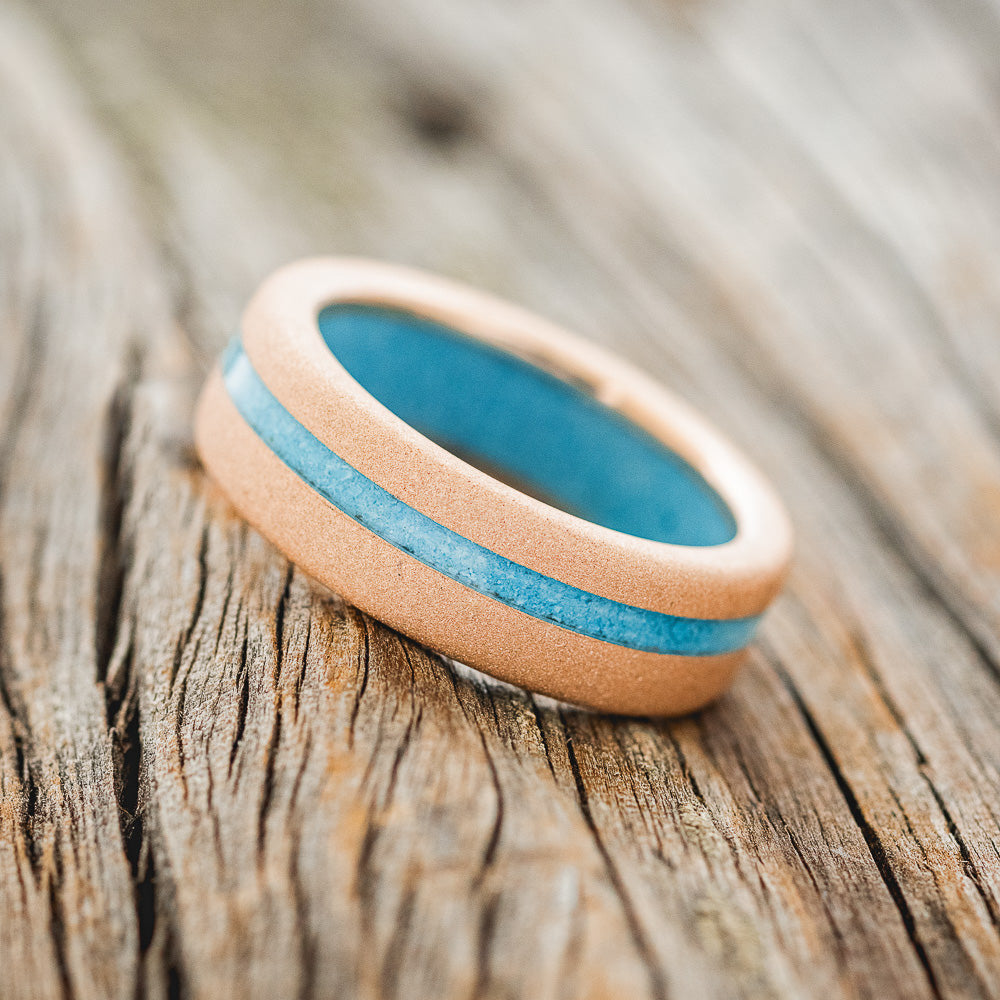 "VERTIGO" - TURQUOISE LINING & OFFSET TURQUOISE INLAY WEDDING RING FEATURING A SANDBLASTED BAND-3