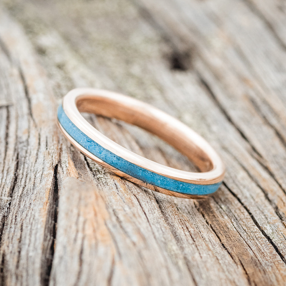 "ELEMENT" - MATCHING SET OF ANTLER, TURQUOISE & PATINA COPPER WEDDING BANDS-5