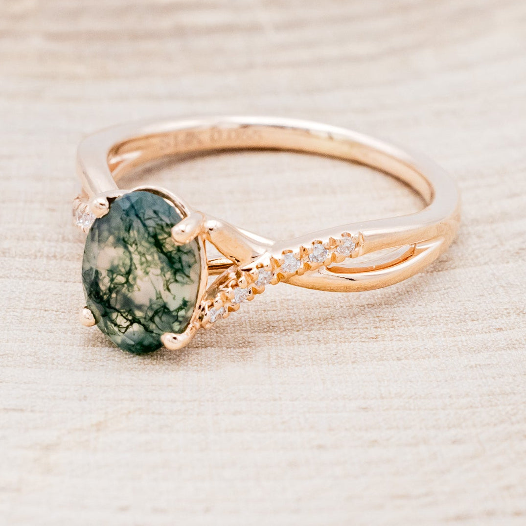 "ROSLYN" - OVAL MOSS AGATE ENGAGEMENT RING WITH DIAMOND ACCENTS-3