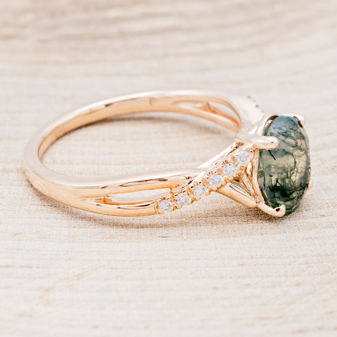 "ROSLYN" - OVAL MOSS AGATE ENGAGEMENT RING WITH DIAMOND ACCENTS-2