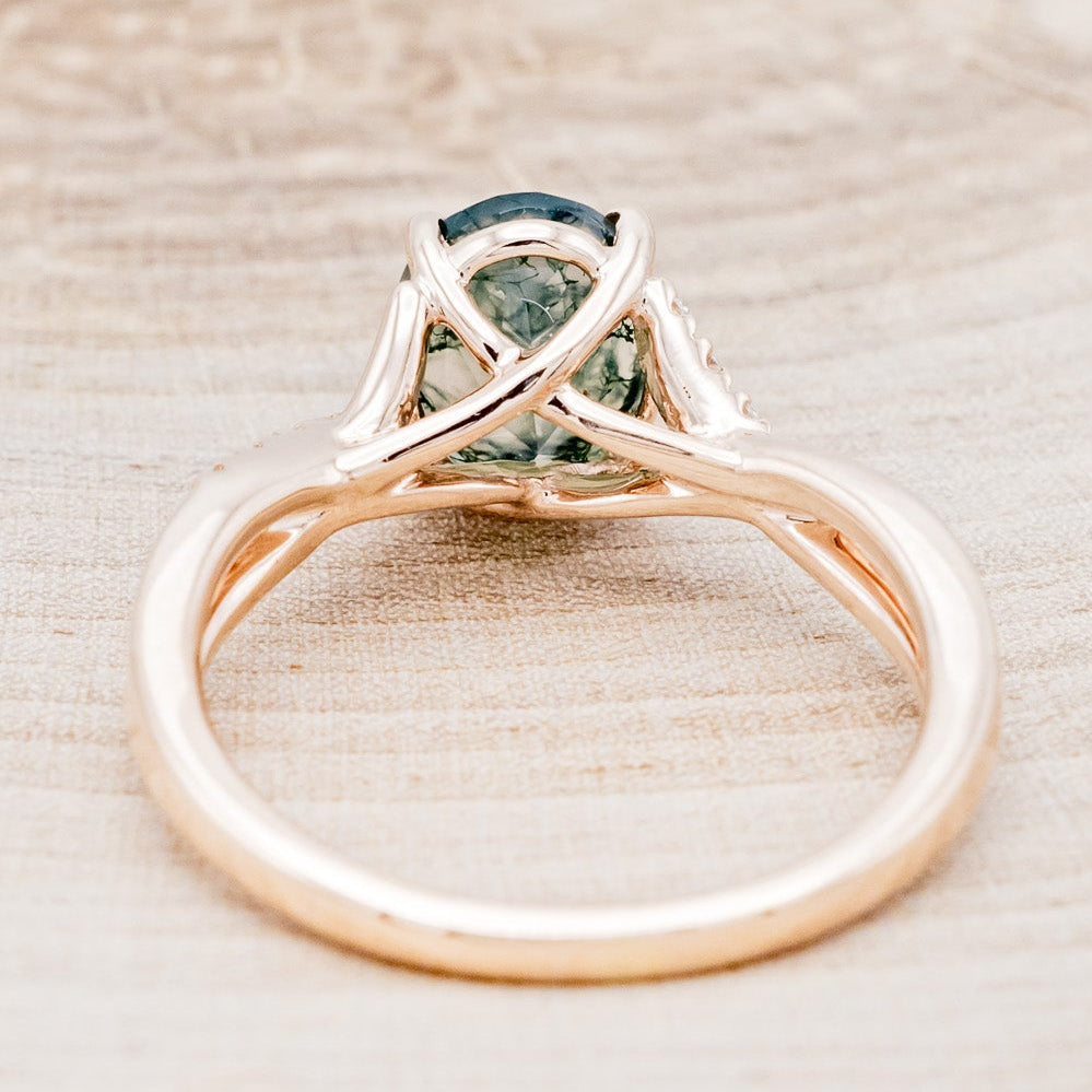 "ROSLYN" - OVAL MOSS AGATE ENGAGEMENT RING WITH DIAMOND ACCENTS-6