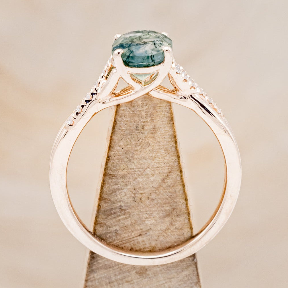 "ROSLYN" - OVAL MOSS AGATE ENGAGEMENT RING WITH DIAMOND ACCENTS-5