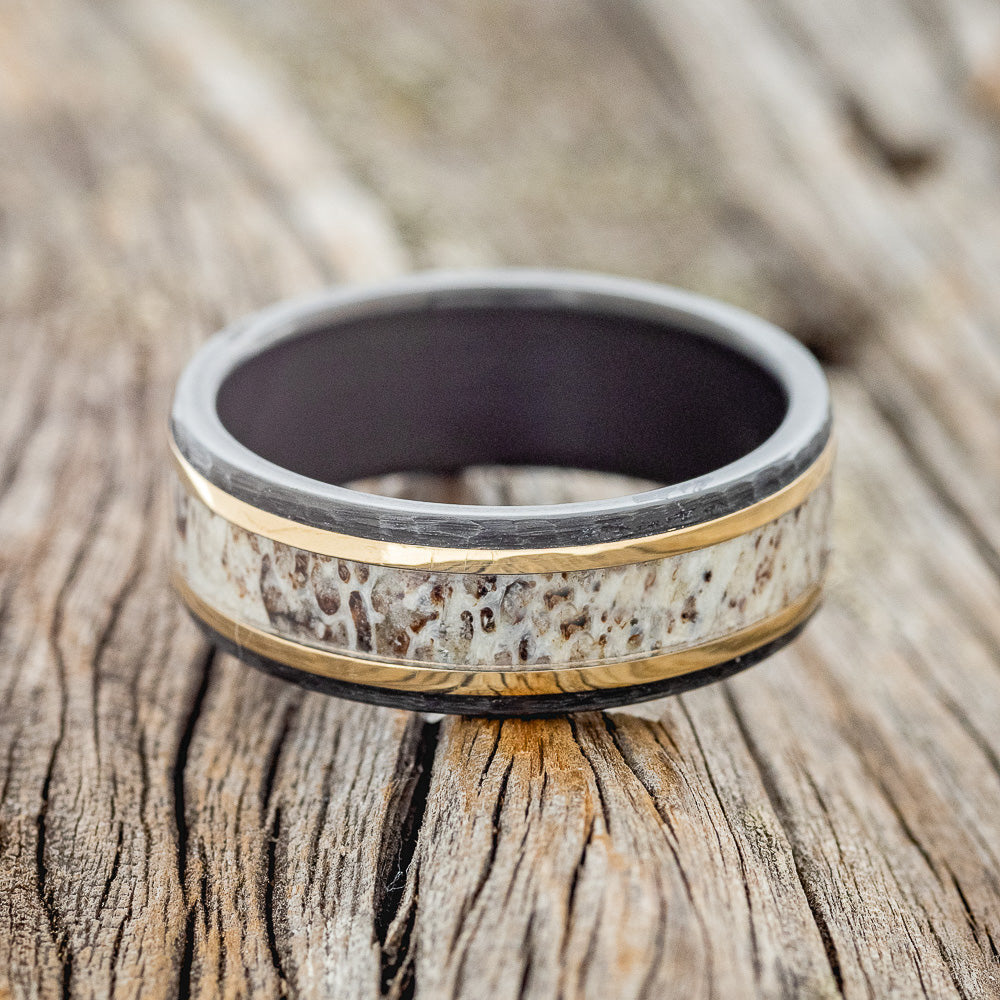 "HOLLIS" - ANTLER & 14K GOLD INLAYS WEDDING RING-3