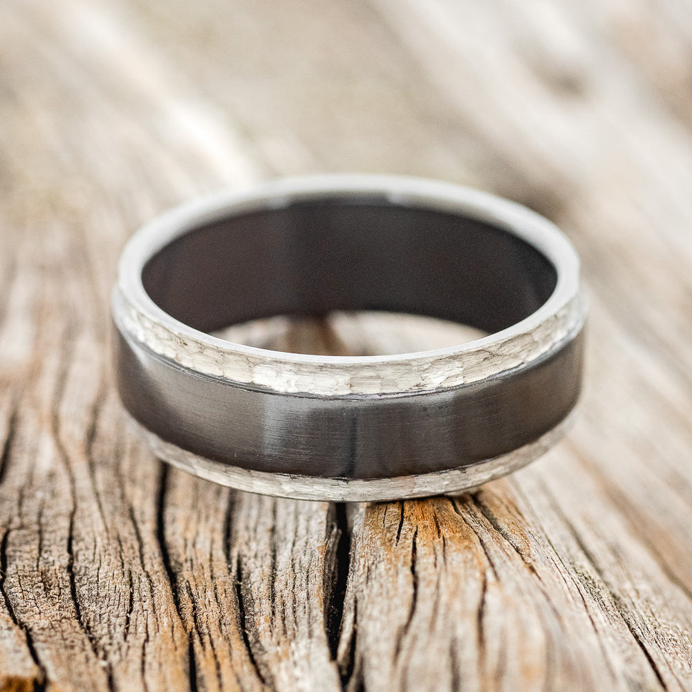 "SEDONA" - RAISED CENTER WITH HAMMERED EDGES WEDDING RING-3