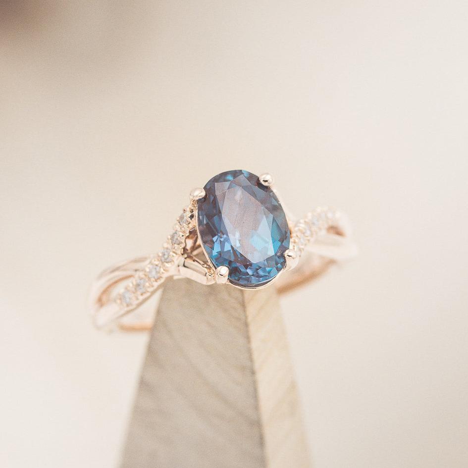"ROSLYN" - OVAL LAB-GROWN ALEXANDRITE ENGAGEMENT RING WITH DIAMOND ACCENTS-6