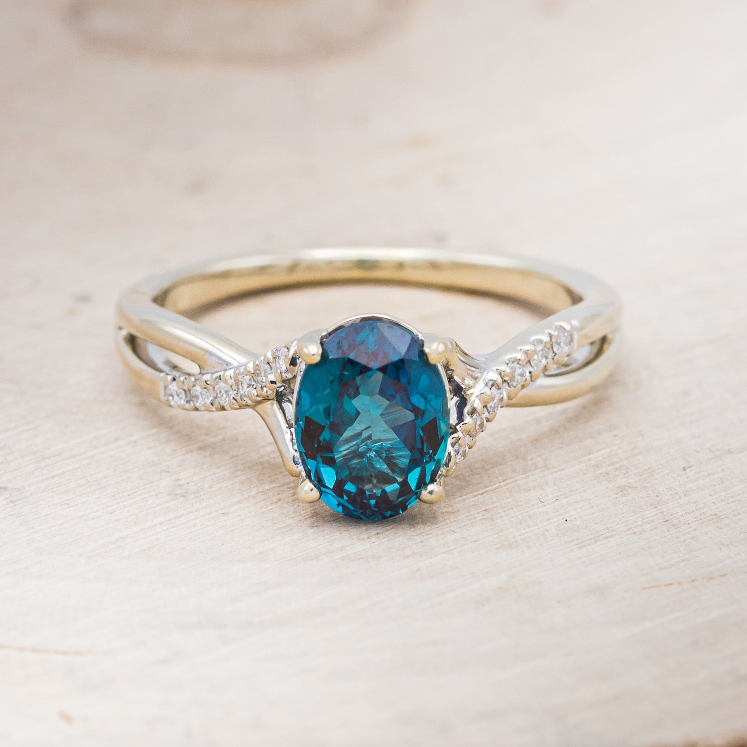 "ROSLYN" - OVAL LAB-GROWN ALEXANDRITE ENGAGEMENT RING WITH DIAMOND ACCENTS-16