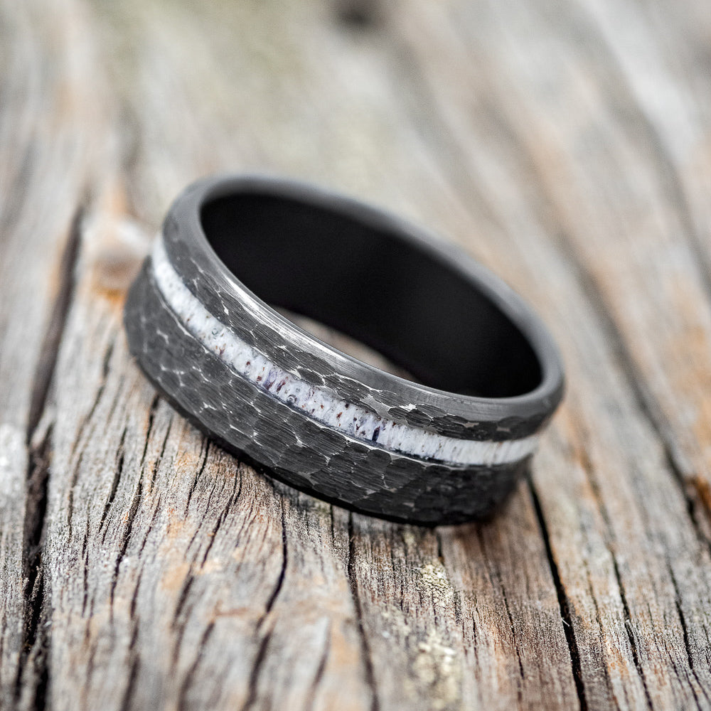 "VERTIGO" - ELK ANTLER WEDDING BAND WITH A HAMMERED FINISH-5