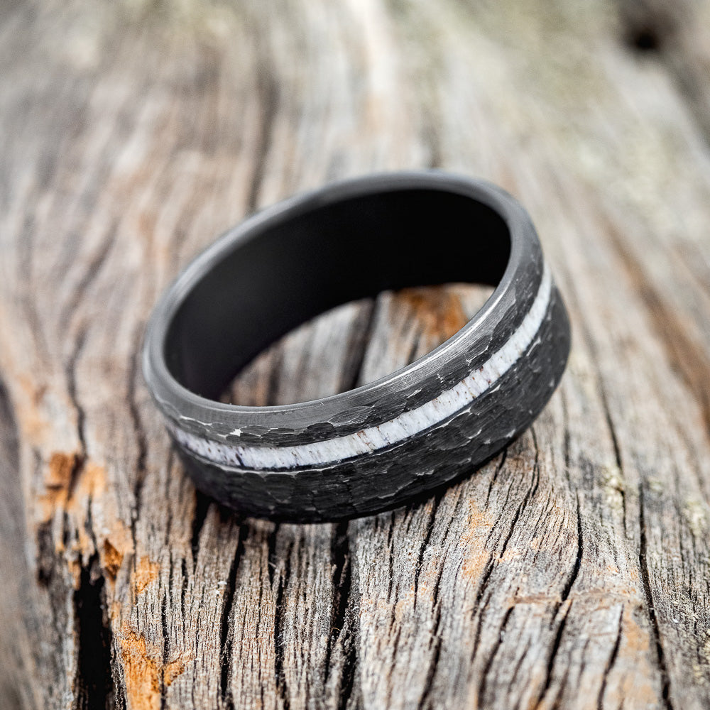 "VERTIGO" - ELK ANTLER WEDDING BAND WITH A HAMMERED FINISH-6