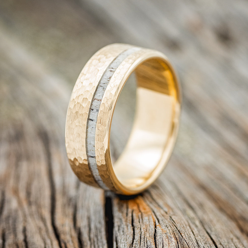 "VERTIGO" - ELK ANTLER WEDDING BAND WITH A HAMMERED FINISH-8
