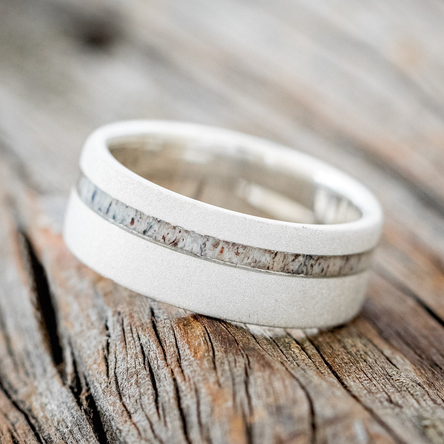 "VERTIGO" - MATCHING SET OF ELK ANTLER WEDDING BANDS WITH SANDBLASTED FINISH-11
