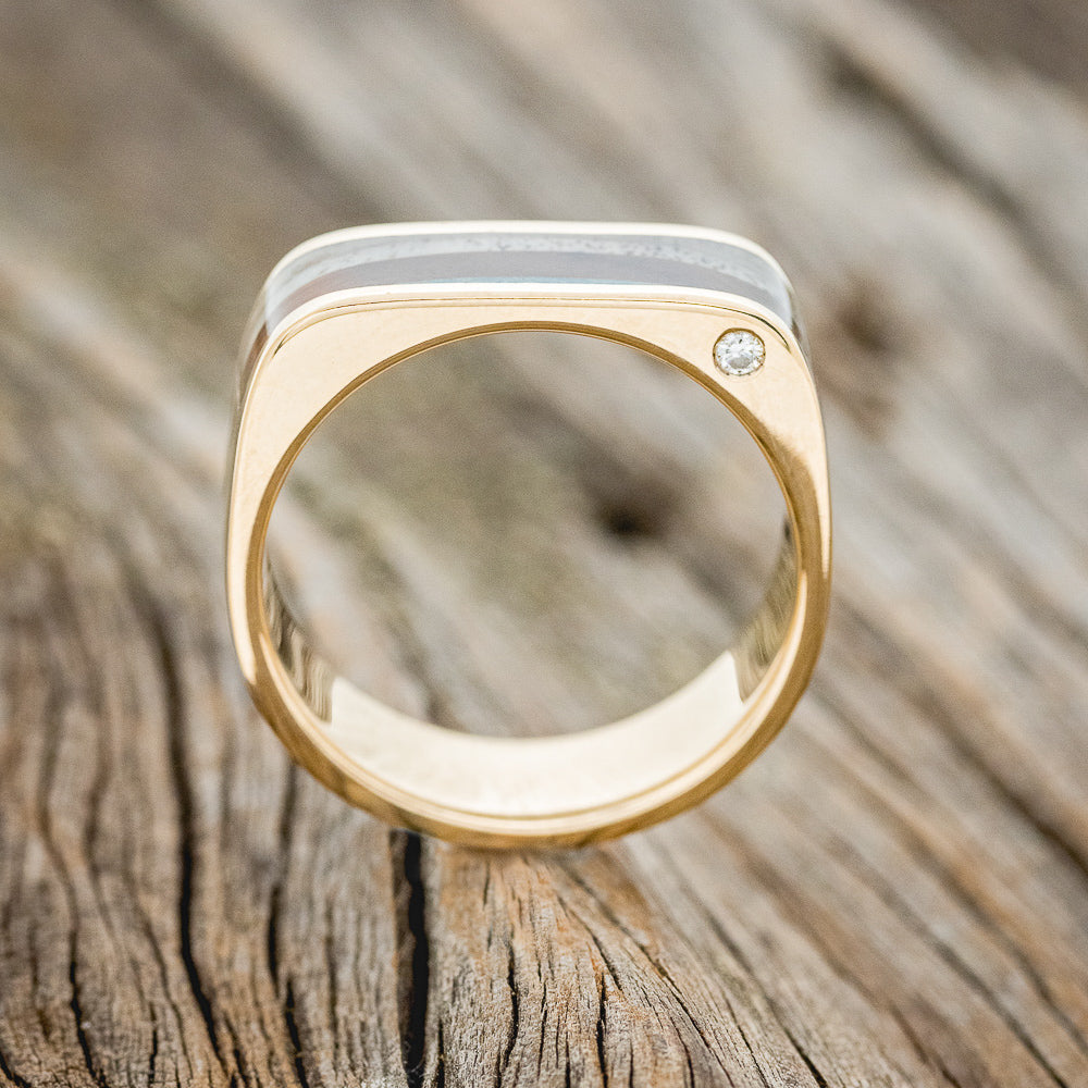 "MESA" - TURQUOISE, IRONWOOD & ANTLER WITH A SIDE SET DIAMOND WEDDING BAND-4