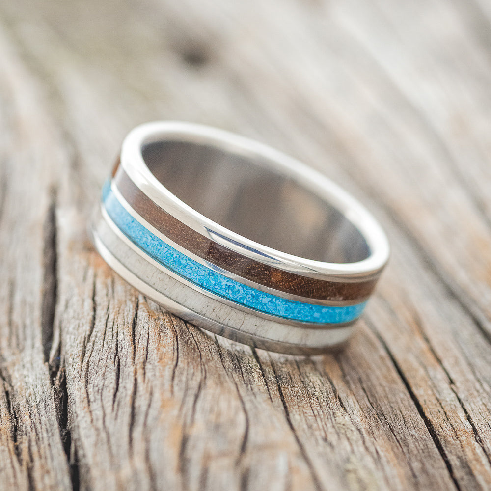 "RIO" - ELK ANTLER, TURQUOISE & IRONWOOD WEDDING RING-2