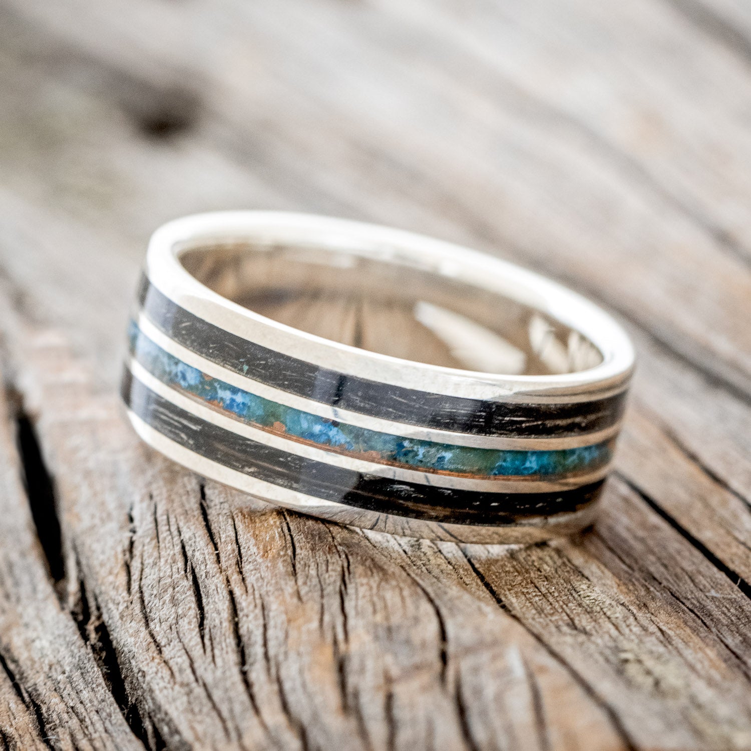 "RIO" - PATINA COPPER & DUCK FEATHER WEDDING BAND-8