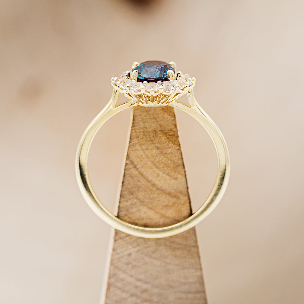 "MALINA" - OVAL LAB-GROWN ALEXANDRITE ENGAGEMENT RING WITH DIAMOND HALO-6