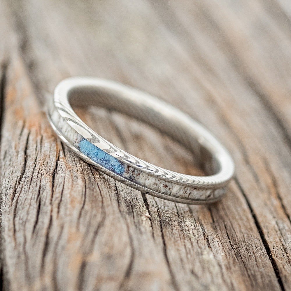 "RAINIER" - MATCHING SET OF ANTLER WEDDING RINGS WITH TURQUOISE DEPOSITS-5