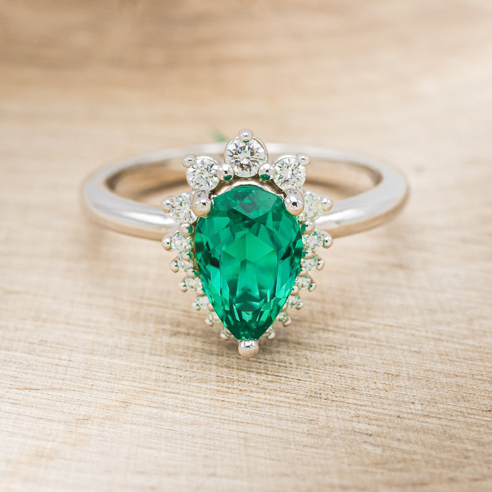 "LAVERNA" - PEAR-SHAPED LAB-GROWN EMERALD ENGAGEMENT RING WITH DIAMOND HALO-10