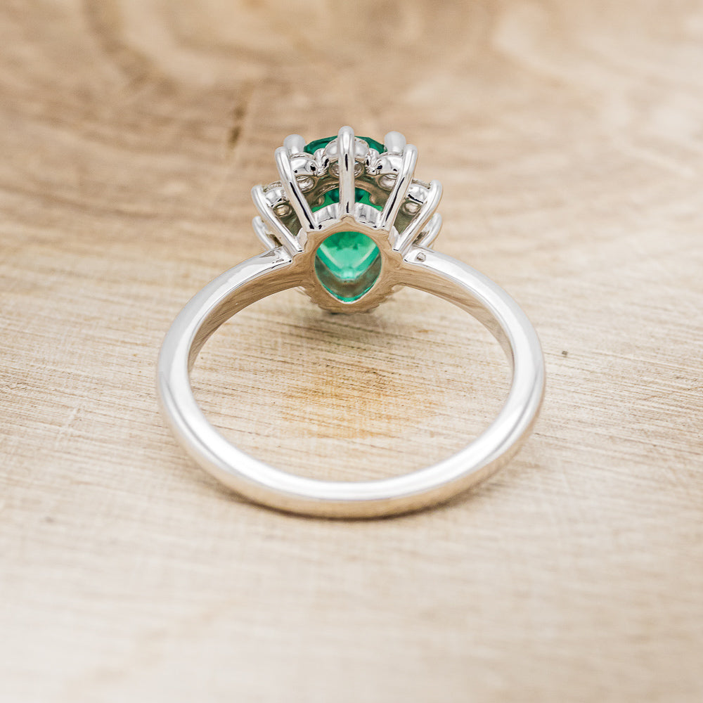 "LAVERNA" - PEAR-SHAPED LAB-GROWN EMERALD ENGAGEMENT RING WITH DIAMOND HALO-11