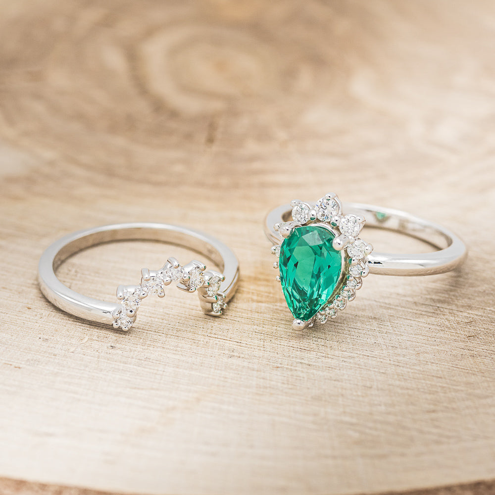 "LAVERNA" - PEAR-SHAPED LAB-GROWN EMERALD ENGAGEMENT RING WITH DIAMOND HALO-5