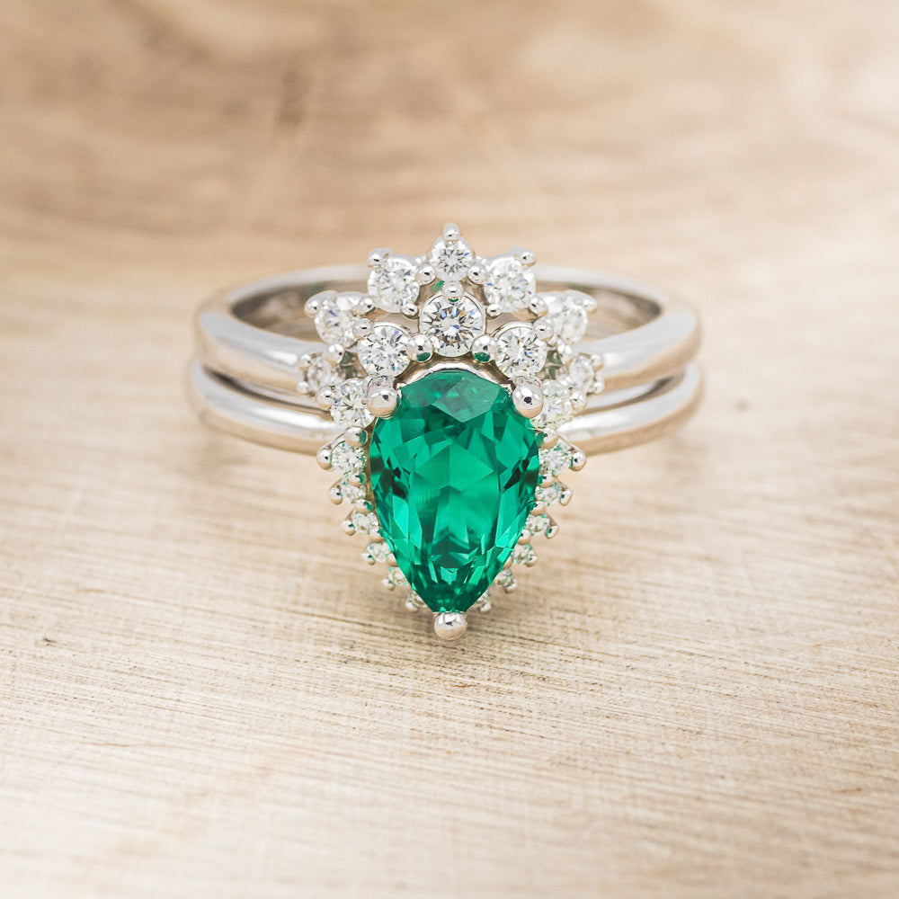 "LAVERNA" - PEAR-SHAPED LAB-GROWN EMERALD ENGAGEMENT RING WITH DIAMOND HALO-2