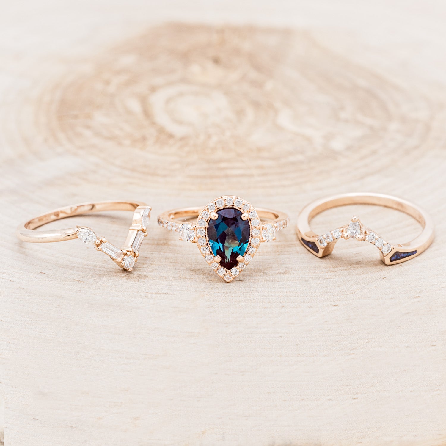 "KB" - BRIDAL SUITE - PEAR SHAPED LAB-GROWN ALEXANDRITE ENGAGEMENT RING WITH DIAMOND ACCENTS & TRACERS-5
