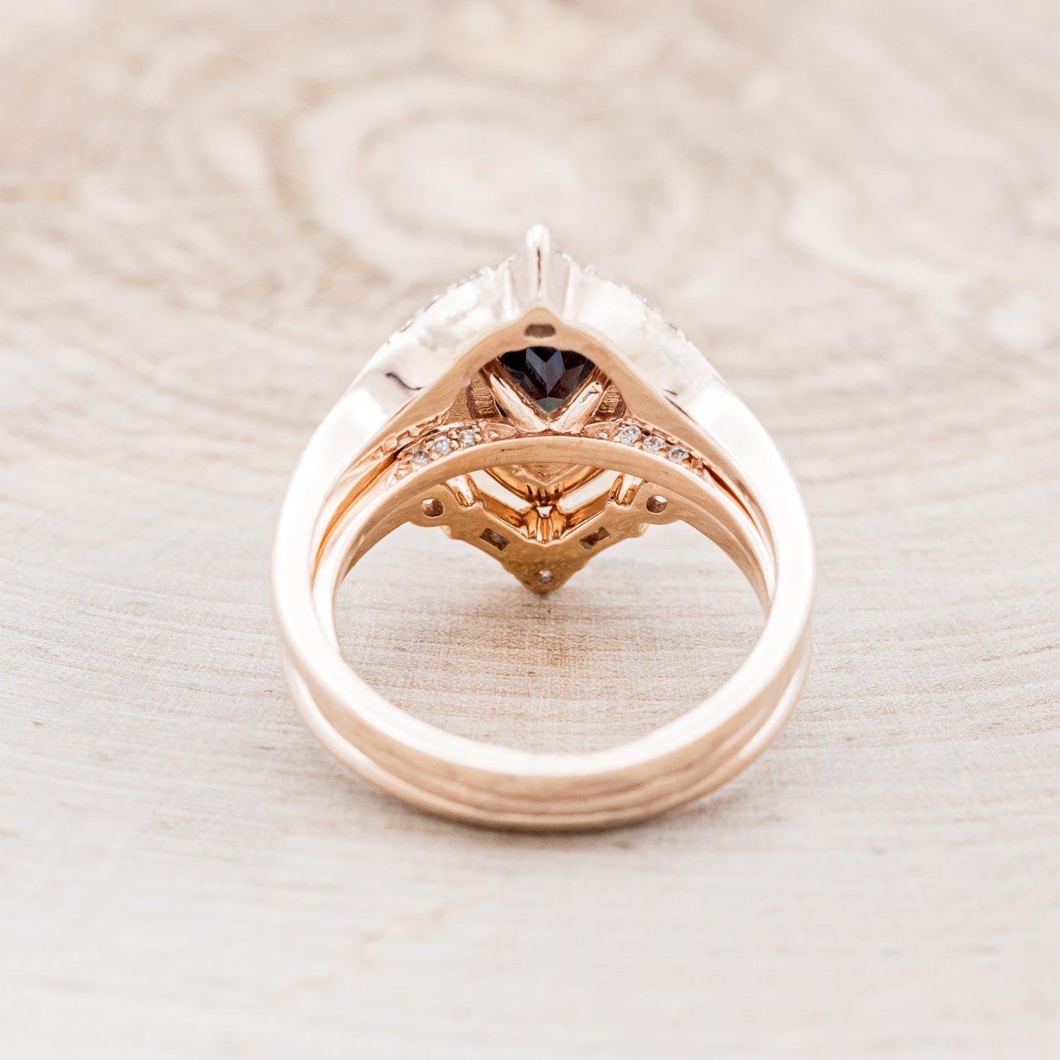 "KB" - BRIDAL SUITE - PEAR SHAPED LAB-GROWN ALEXANDRITE ENGAGEMENT RING WITH DIAMOND ACCENTS & TRACERS-6