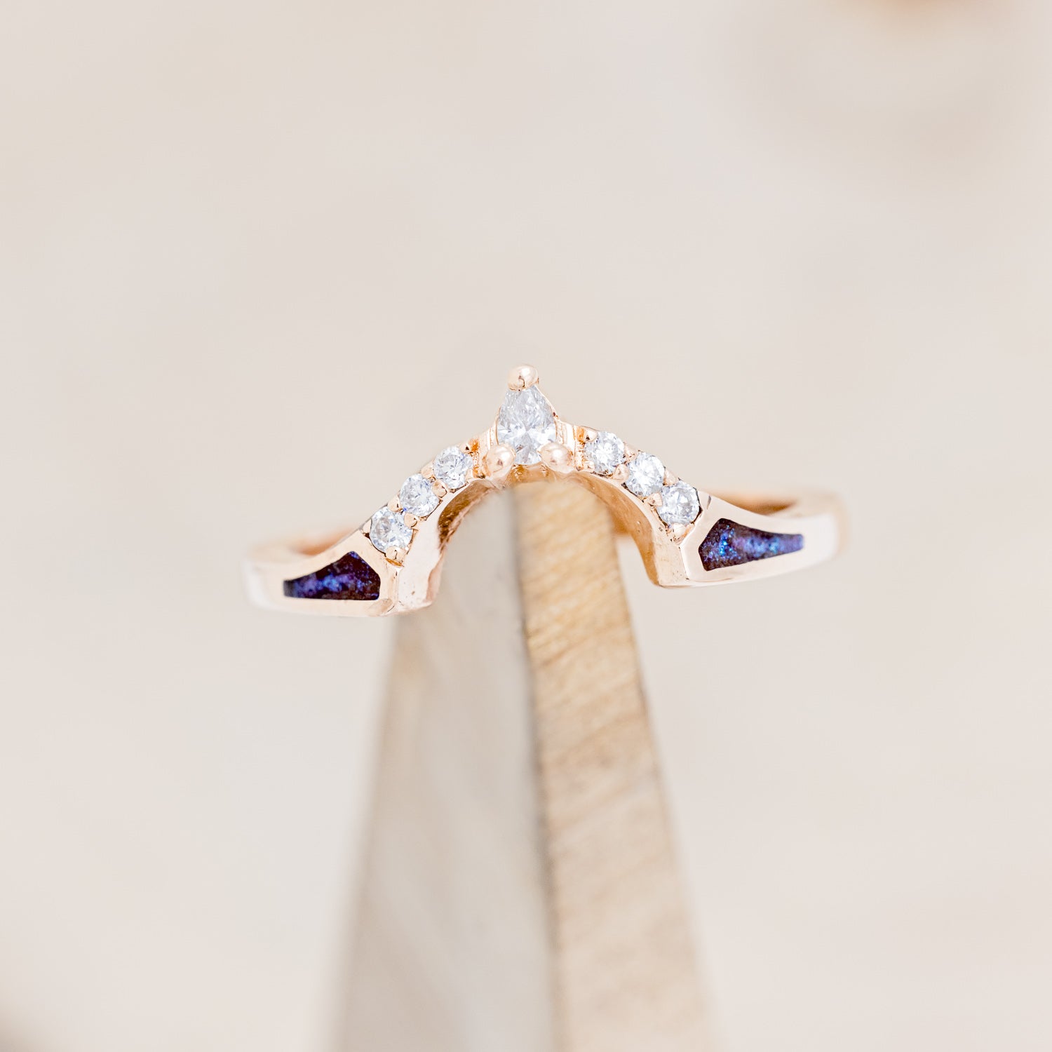 "CLARISS" - BRIDAL SUITE - PEAR SHAPED LAB-GROWN ALEXANDRITE ENGAGEMENT RING WITH DIAMOND HALO & TRACERS-13