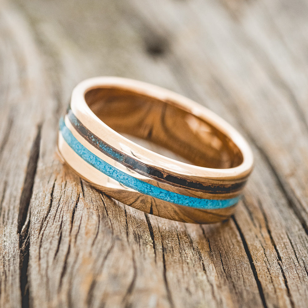 "COSMO" - TURQUOISE & PATINA COPPER WEDDING BAND-8