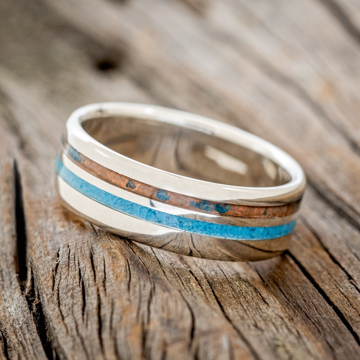 "COSMO" - TURQUOISE & PATINA COPPER WEDDING BAND-5