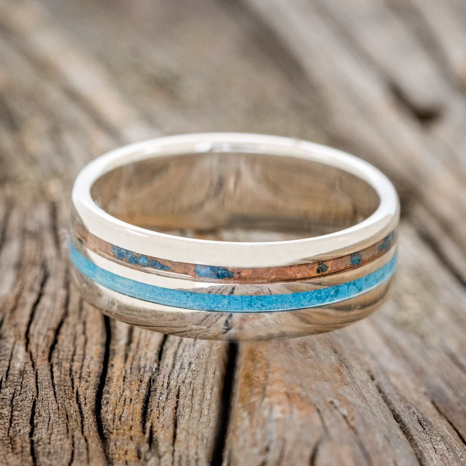 "COSMO" - TURQUOISE & PATINA COPPER WEDDING BAND-6
