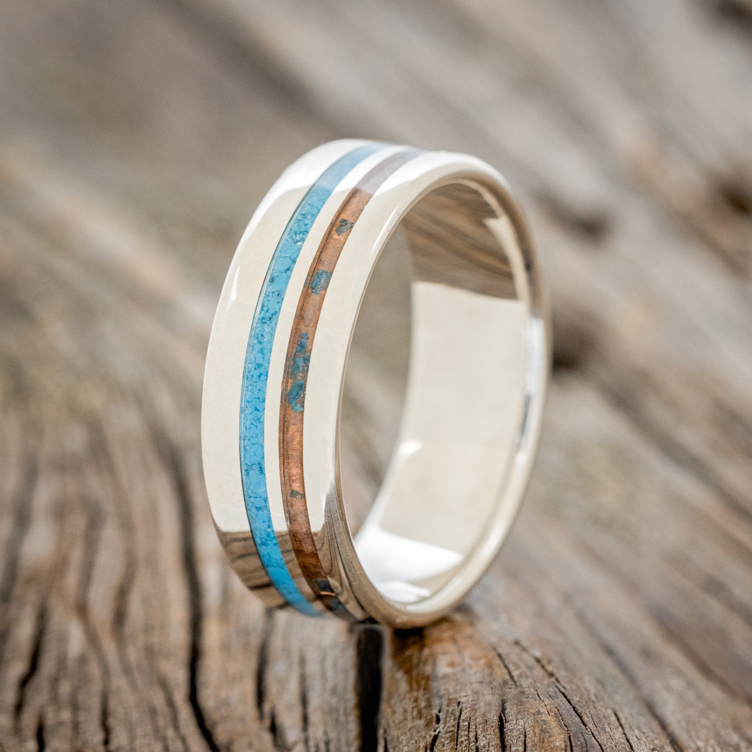 "COSMO" - TURQUOISE & PATINA COPPER WEDDING BAND-4