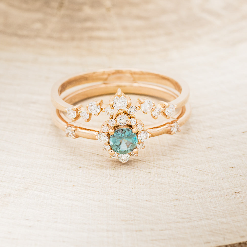 "STARLA" - BRIDAL SUITE - ROUND CUT DENIM MONTANA SAPPHIRE ENGAGEMENT RING WITH DIAMOND ACCENTS & "LEA" TRACERS-7