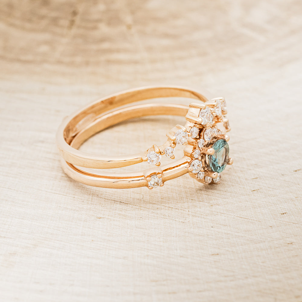 "STARLA" - BRIDAL SUITE - ROUND CUT DENIM MONTANA SAPPHIRE ENGAGEMENT RING WITH DIAMOND ACCENTS & "LEA" TRACERS-8